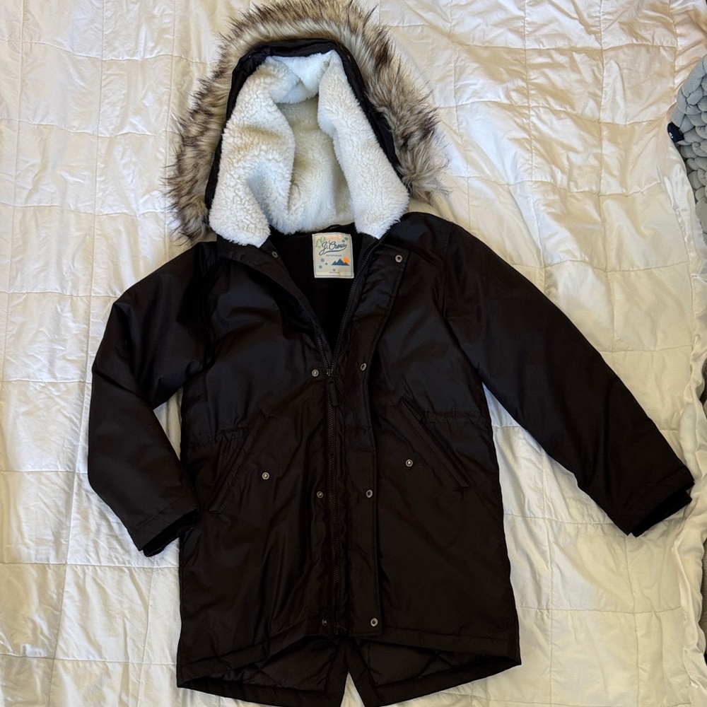 J. Crew Kids' fishtail parka with eco-friendly Primaloft, faux fur, Sz 12